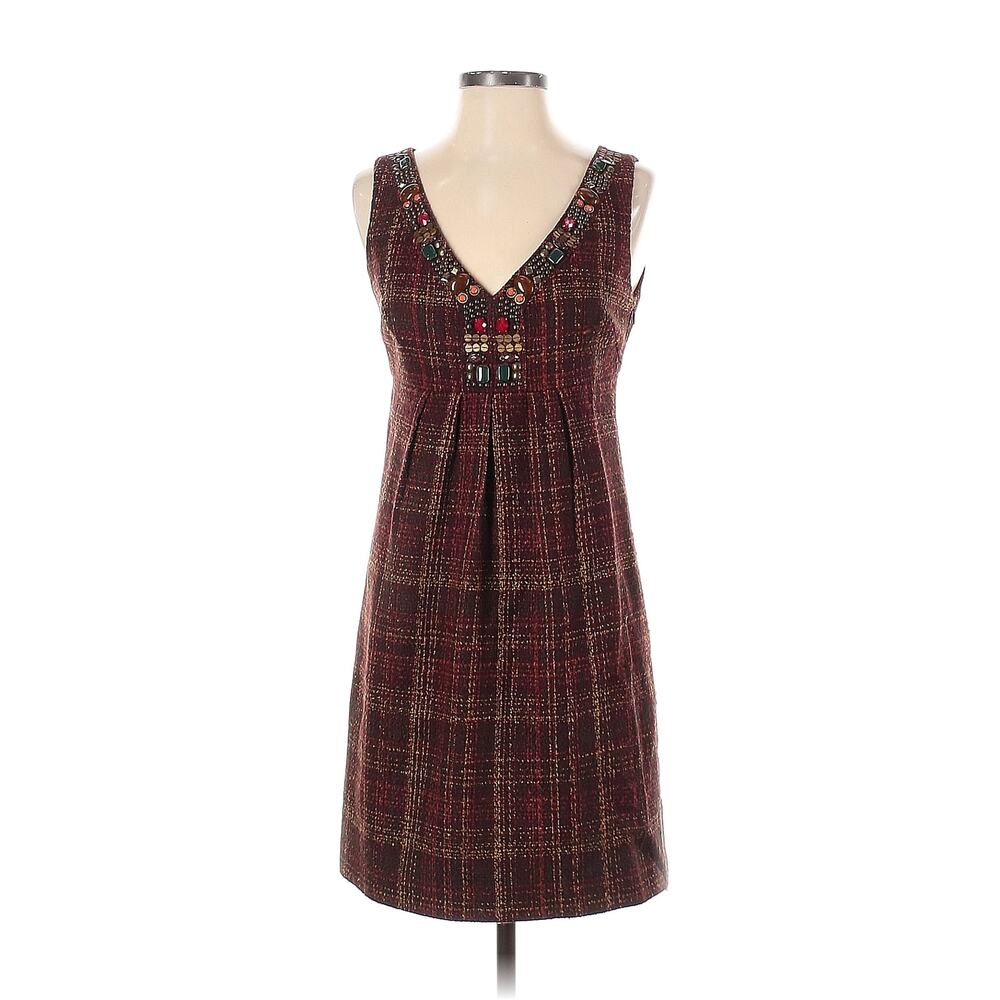 Vintage Designer Laundry by Shelli Segal Burgundy Plaid Wool Tweed Dress Sz 4